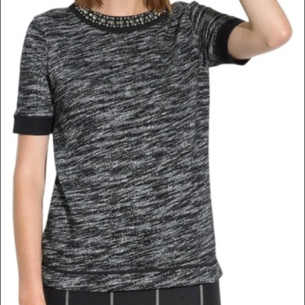 Madewell Jeweled Neckline Short Sleeve Sweater